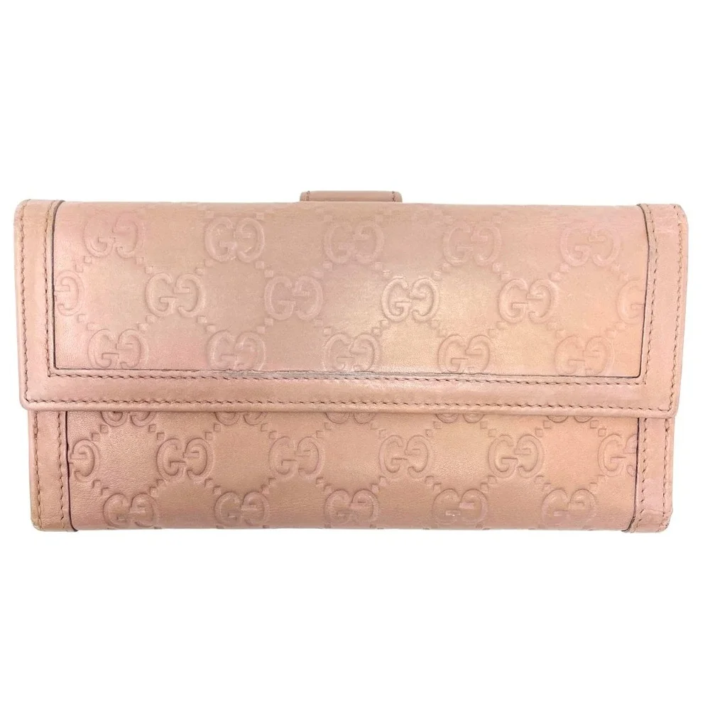 Gucci Wallet Long Continental Bifold Card Pink Leather GG Monogram Guccissima - Picture 2 of 9